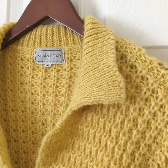 Nathan Road 80's Vintage Chunky Knit Buttoned Collared Cardigan Sweater Yellow M - Picture 3 of 11